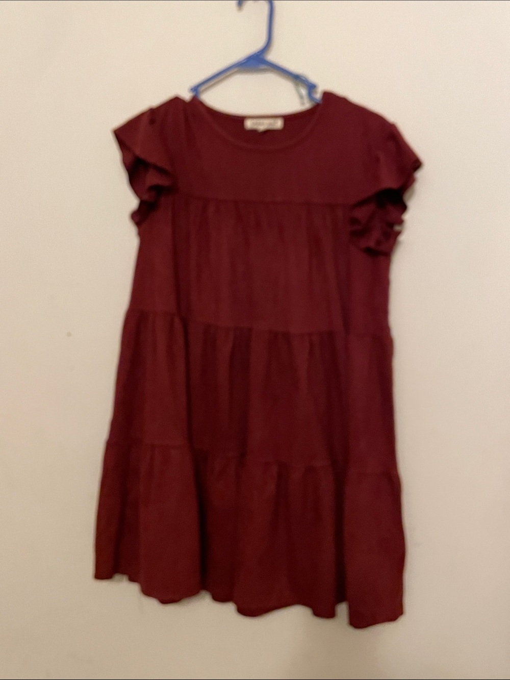 indigo soul Burgundy Tiered Ruffle-Sleeve women dress